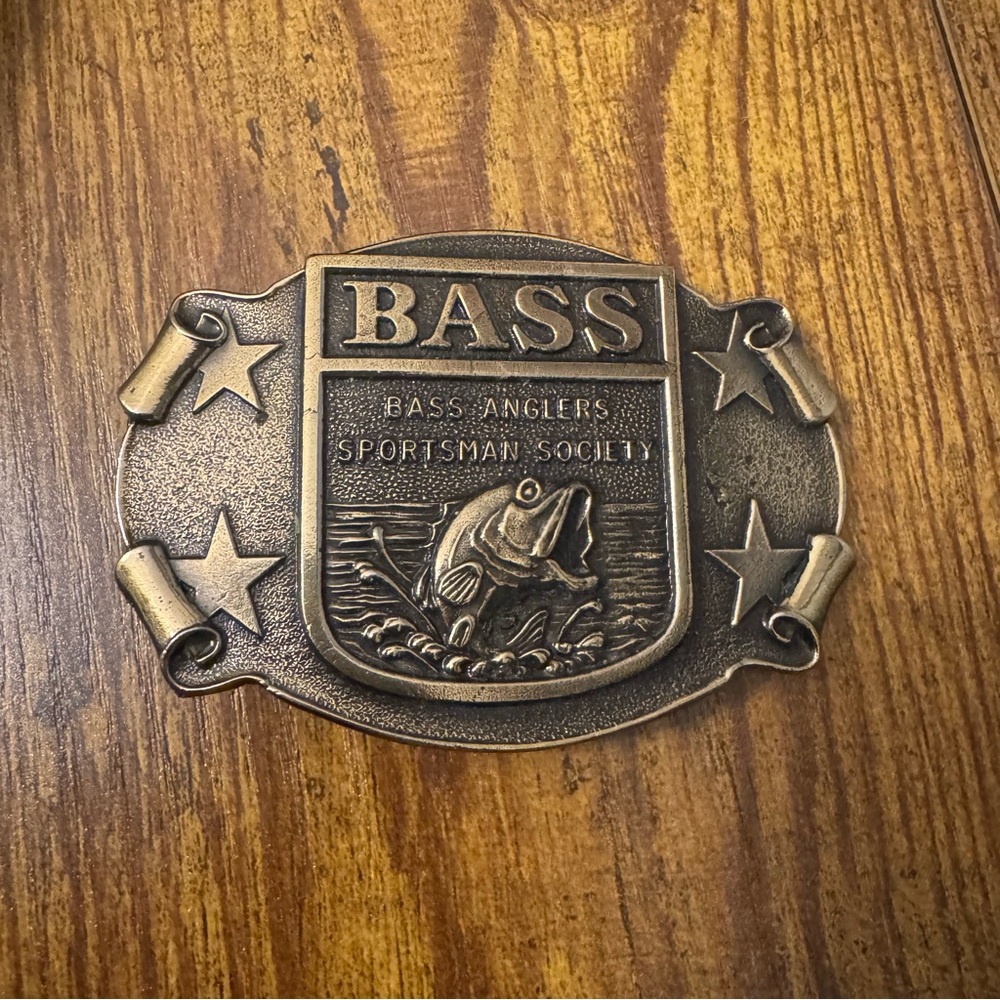 Vintage BASS Anglers Sportsman Society Belt Buckle USA Brass‎ Fishing